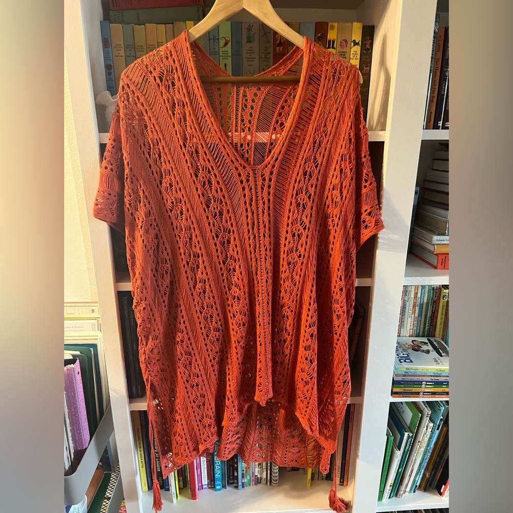 One size burnt orange knit style bathing suit cover up